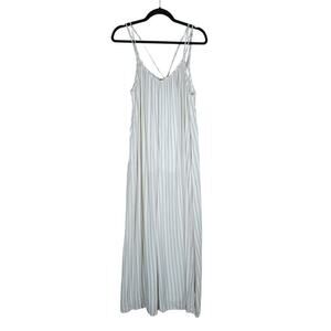 Aaakaa Romper Small White Gray Striped Pockets Wide Leg Coastal Grandmother